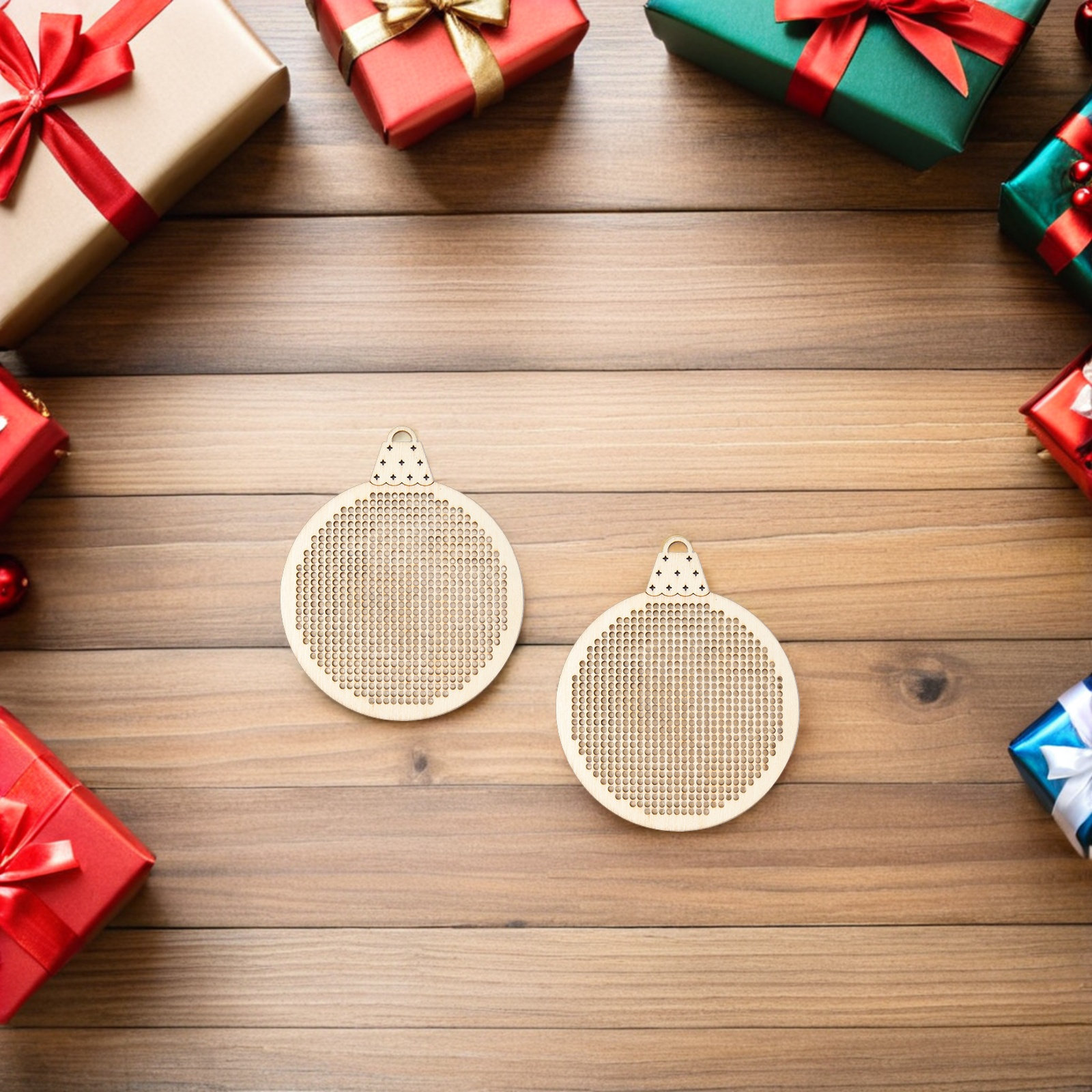 Embroidery Xmas Ornaments - 12Pcs Christmas Wooden Cross Stitch Chips