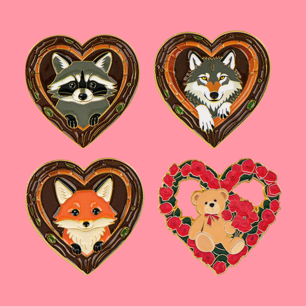 Embroidery Tulle - Fox Rose Bear Enamel Pins Animals