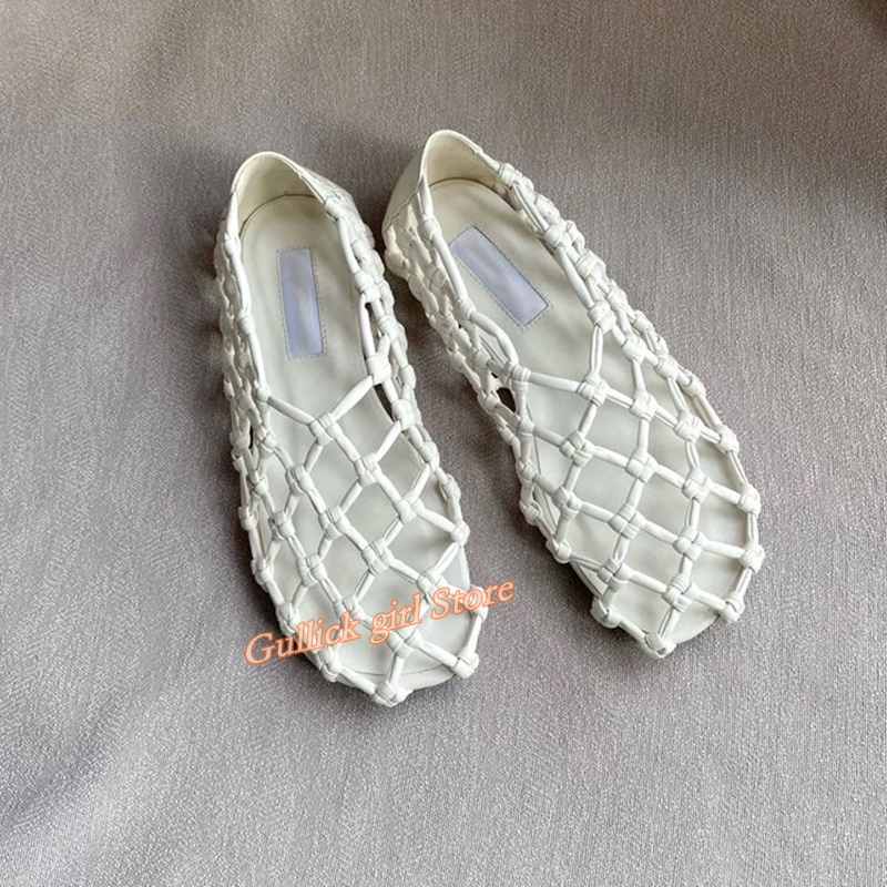 Embroidery Flat Shoes - French Woven Mesh Hollow flat Sandals