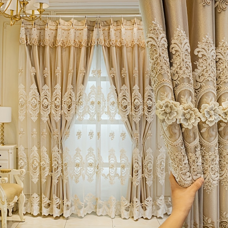 Embroidery Free Pattern - 1pc Luxury Double-layer European Curtains, with