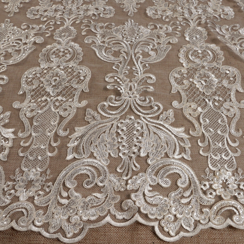 Embroidery Gradient - HelluyerDc ivory,black sequins carded lace fabric,big&small