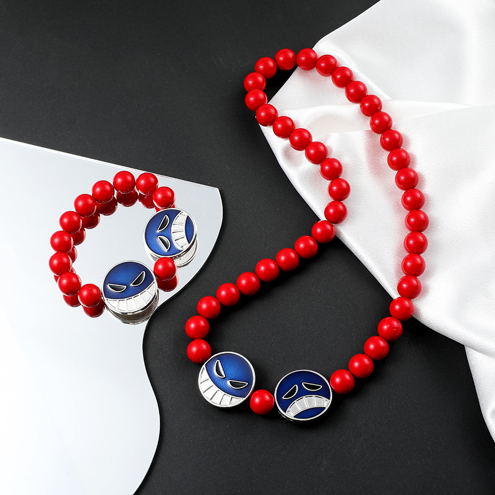 Anime Red Beads Face Bracelet  - Embroidery Illustration avaliação e preço