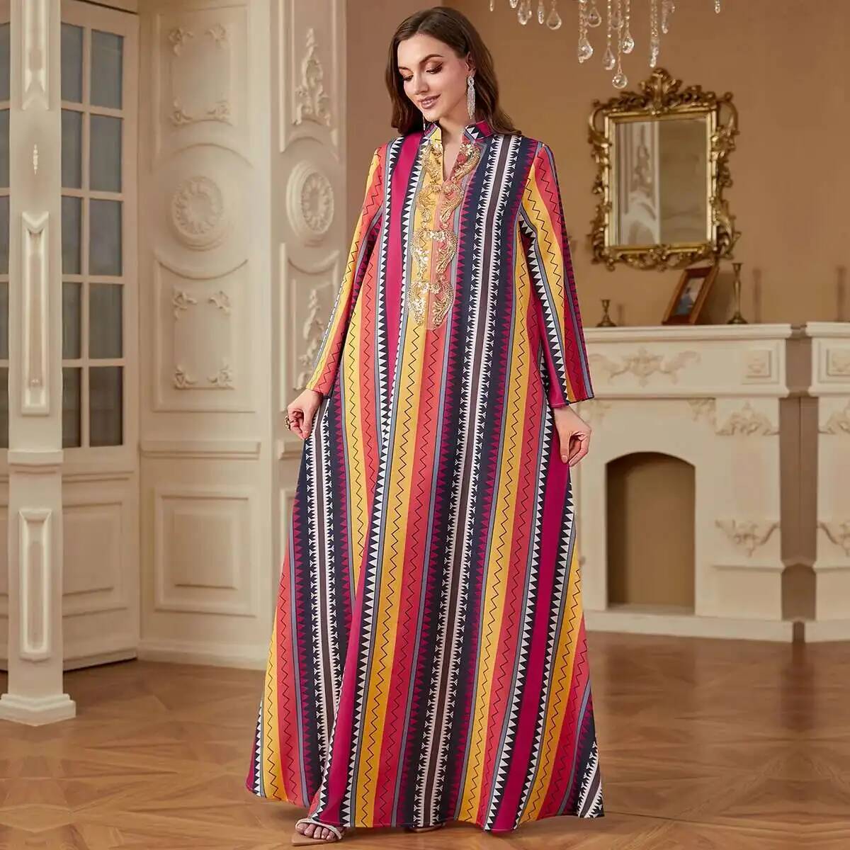 4264 Dubai Muslim Abaya New Fa - Embroidery Yellow Dress avaliação e preço