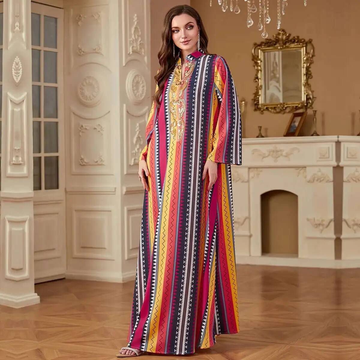 4264 Dubai Muslim Abaya New Fa - Embroidery Yellow Dress avaliação e preço