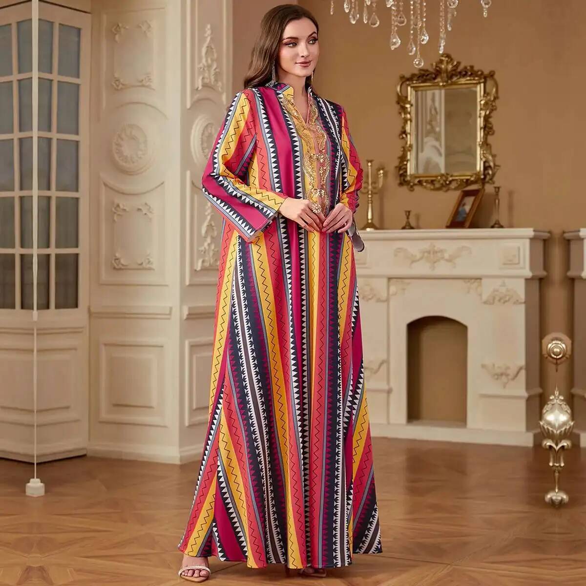 4264 Dubai Muslim Abaya New Fa - Embroidery Yellow Dress avaliação e preço
