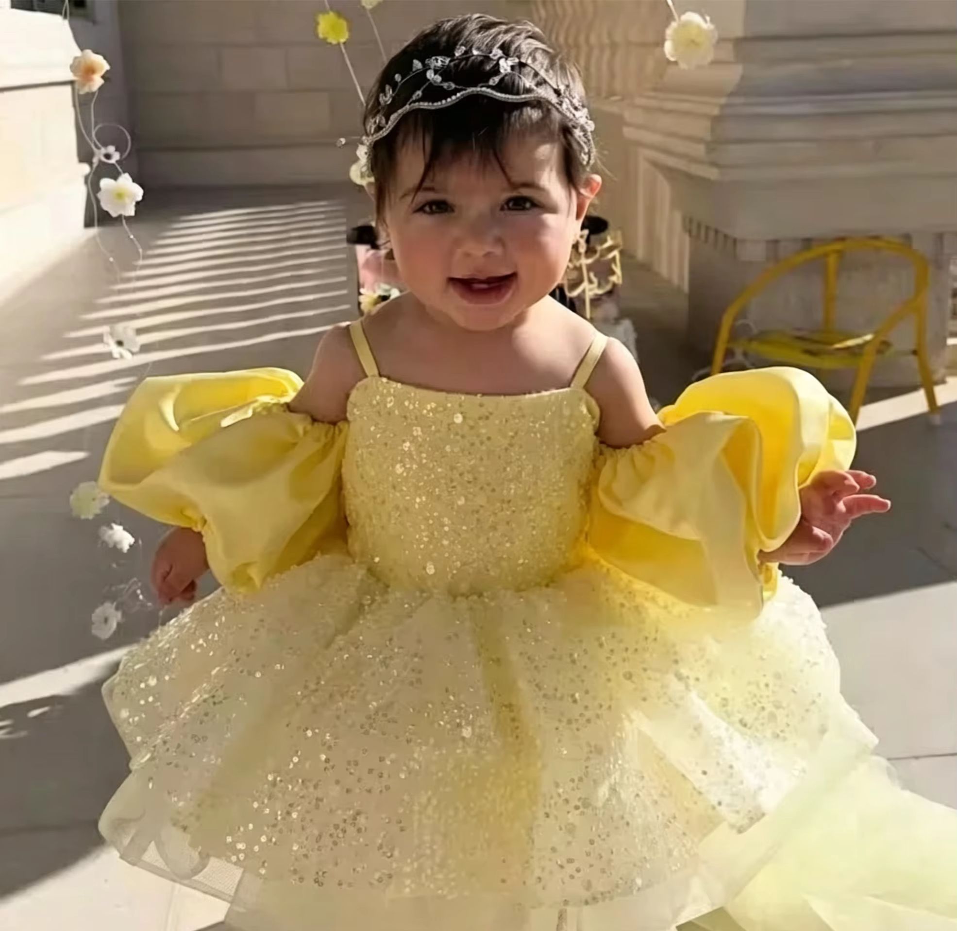 Cute Yellow Flower Girl Dresse - Embroidery Yellow Dress avaliação e preço