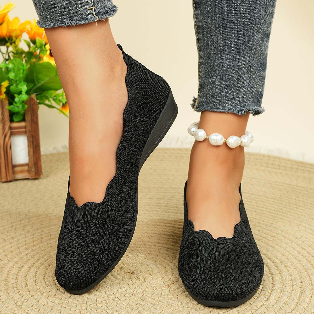 Women's Breathable Knit Flats  - Embroidery Flat Shoes avaliação e preço