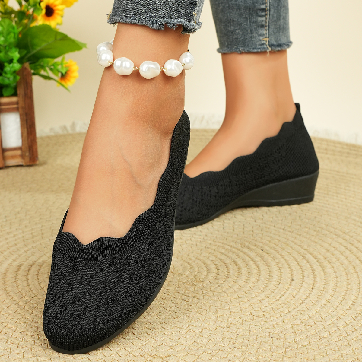 Women's Breathable Knit Flats  - Embroidery Flat Shoes avaliação e preço