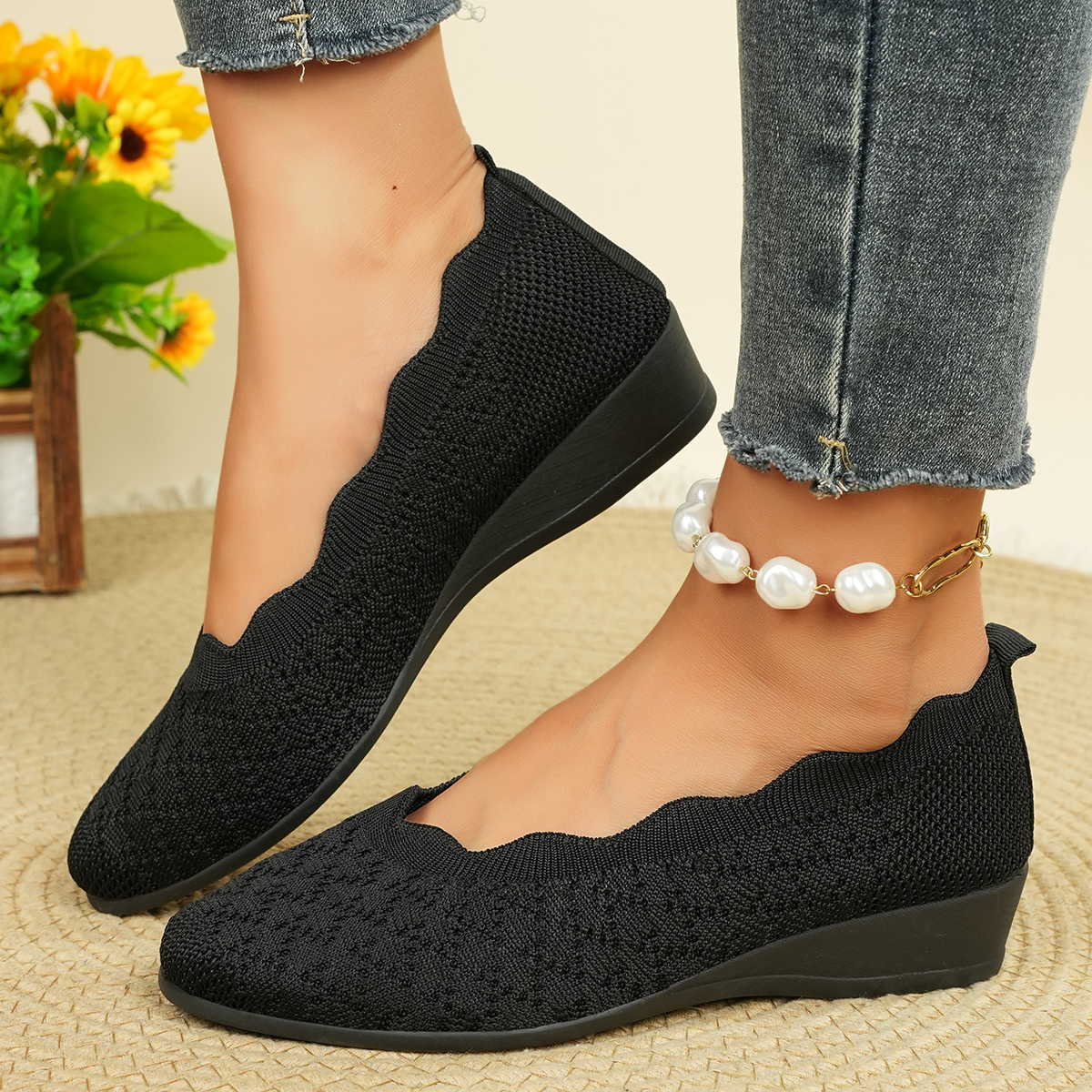 Women's Breathable Knit Flats  - Embroidery Flat Shoes avaliação e preço