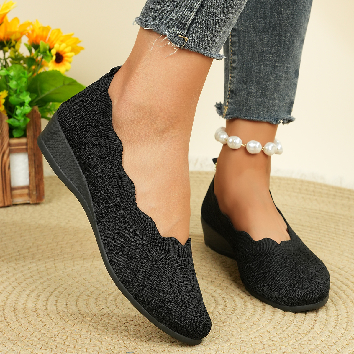 Women's Breathable Knit Flats  - Embroidery Flat Shoes avaliação e preço
