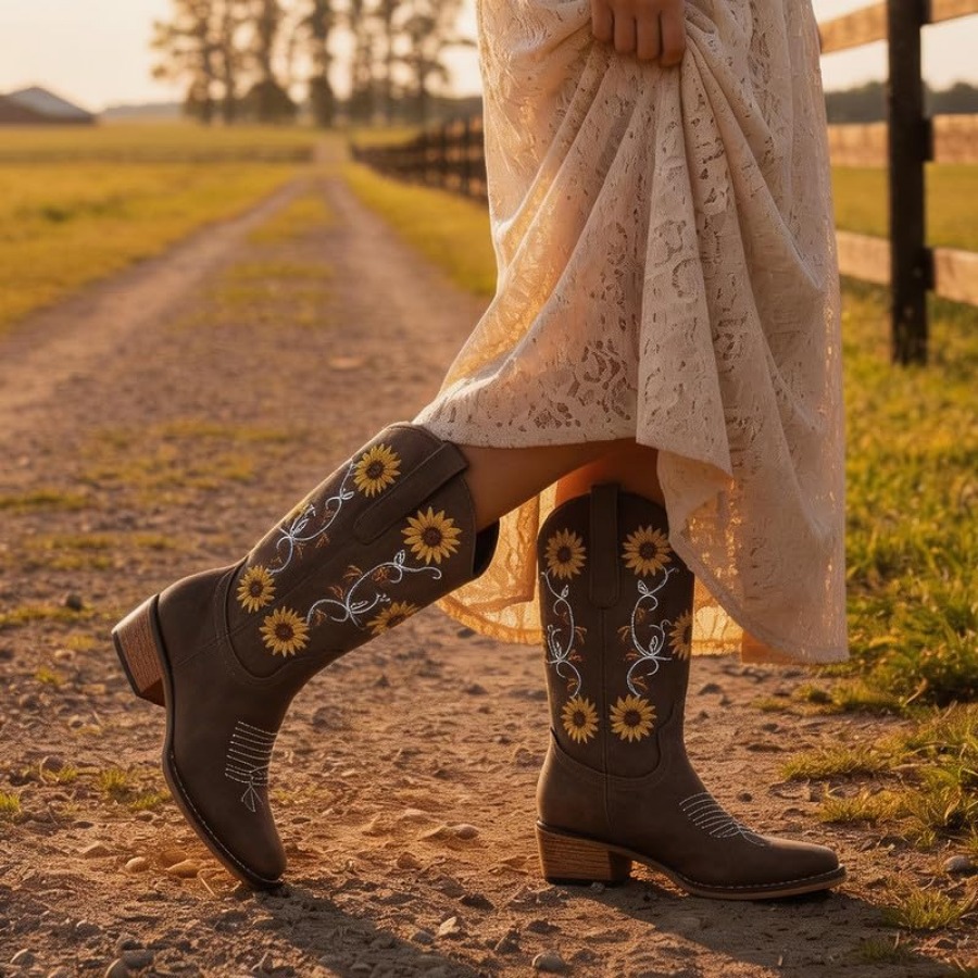 Cowboy Boots for Women Square  - Embroidery Design avaliação e preço