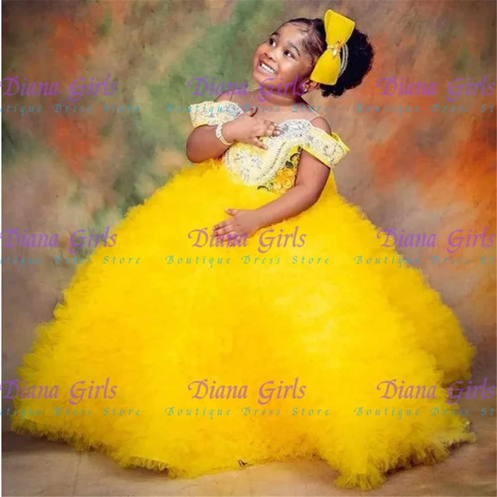 Lovely Yellow Flower Girls Dre - Embroidery Yellow Dress avaliação e preço