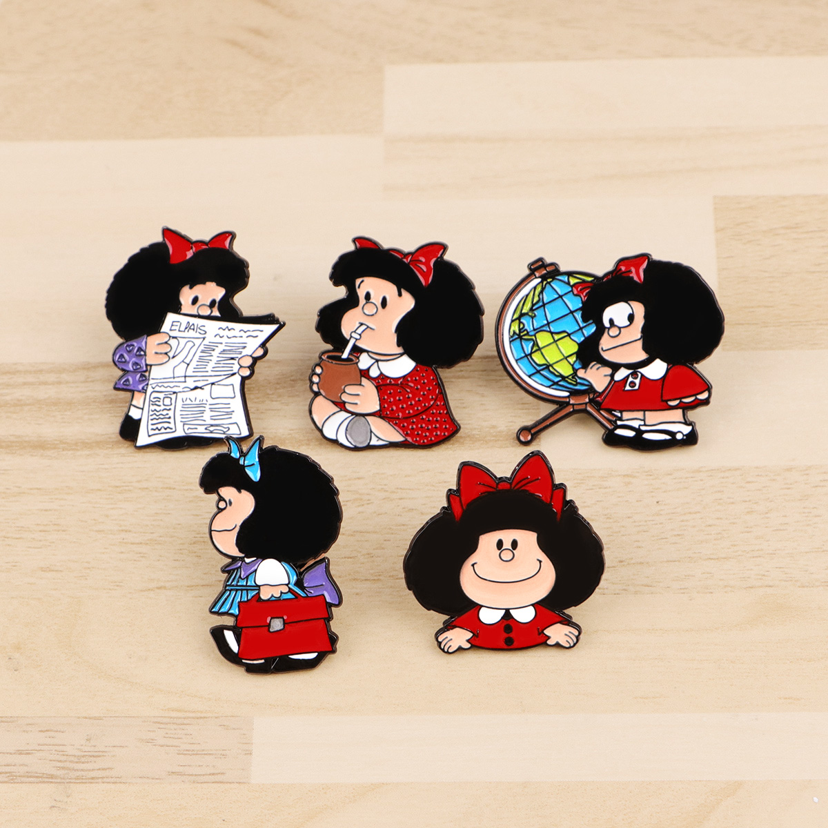 5pcs Cute Girl Enamel Pin Set  - Embroidery Illustration avaliação e preço