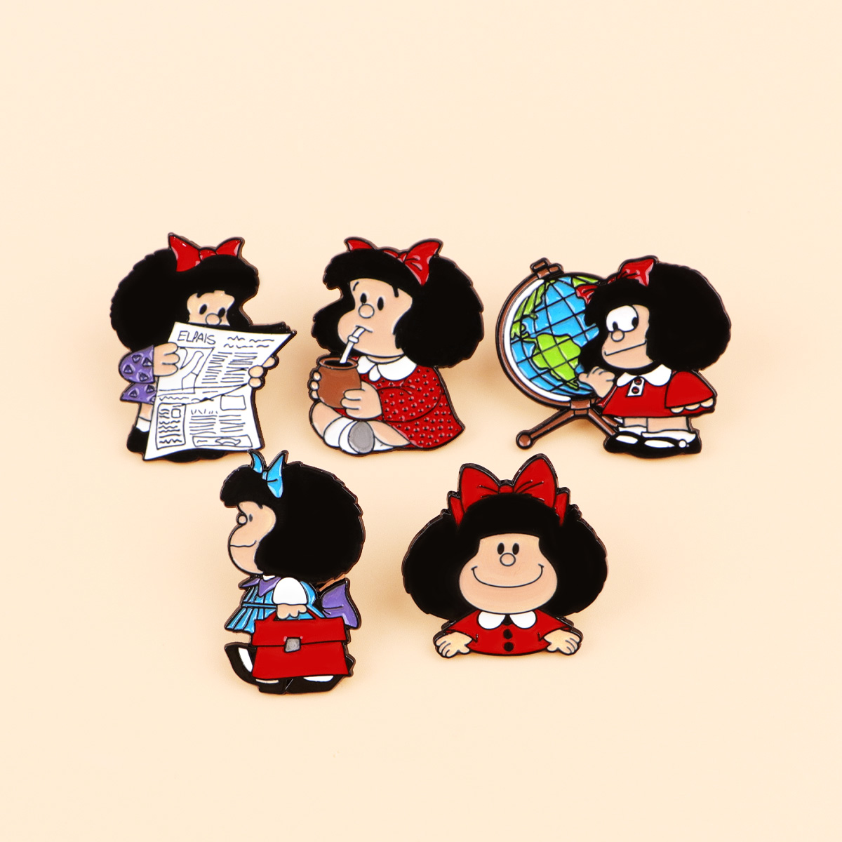 5pcs Cute Girl Enamel Pin Set  - Embroidery Illustration avaliação e preço