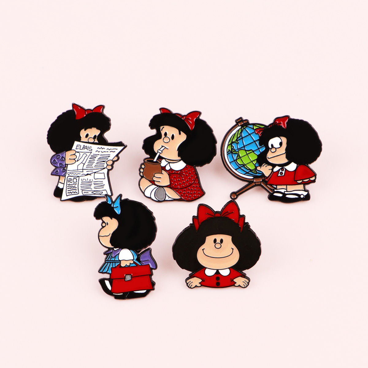 5pcs Cute Girl Enamel Pin Set  - Embroidery Illustration avaliação e preço