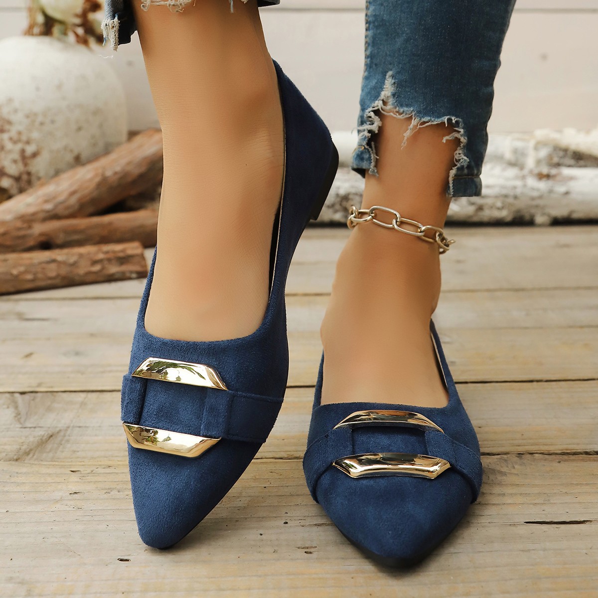 Spring and Autumn Elegant Poin - Embroidery Flat Shoes avaliação e preço