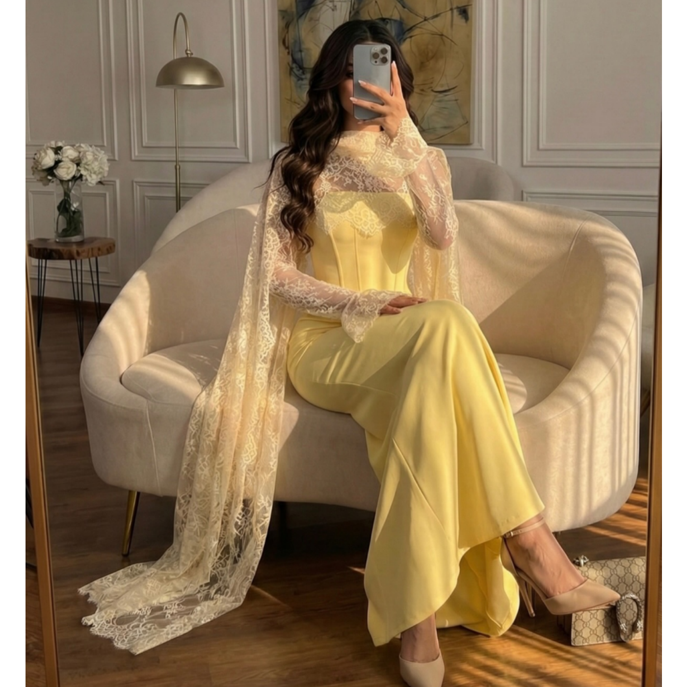 Yellow Lace Elegant Prom Dress - Embroidery Yellow Dress avaliação e preço