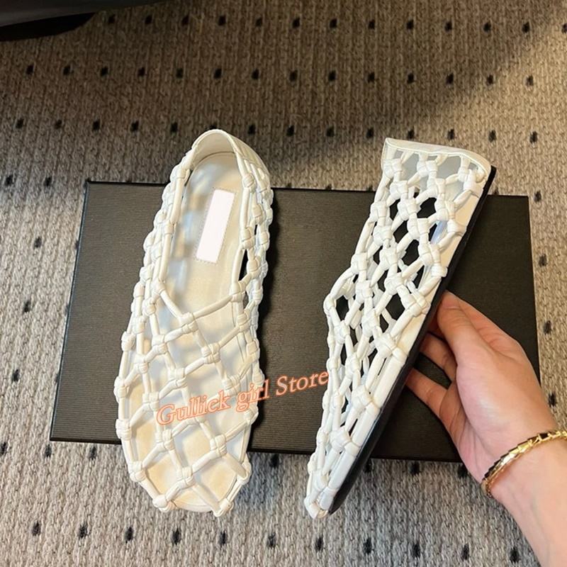French Woven Mesh Hollow flat  - Embroidery Flat Shoes avaliação e preço
