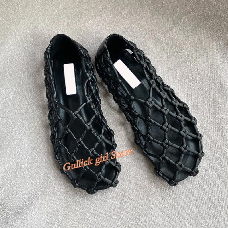 French Woven Mesh Hollow flat  - Embroidery Flat Shoes avaliação e preço