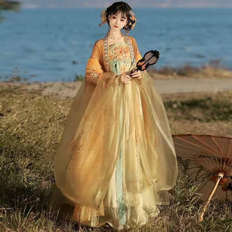 Women's Traditional Chinese Ha - Embroidery Yellow Dress avaliação e preço