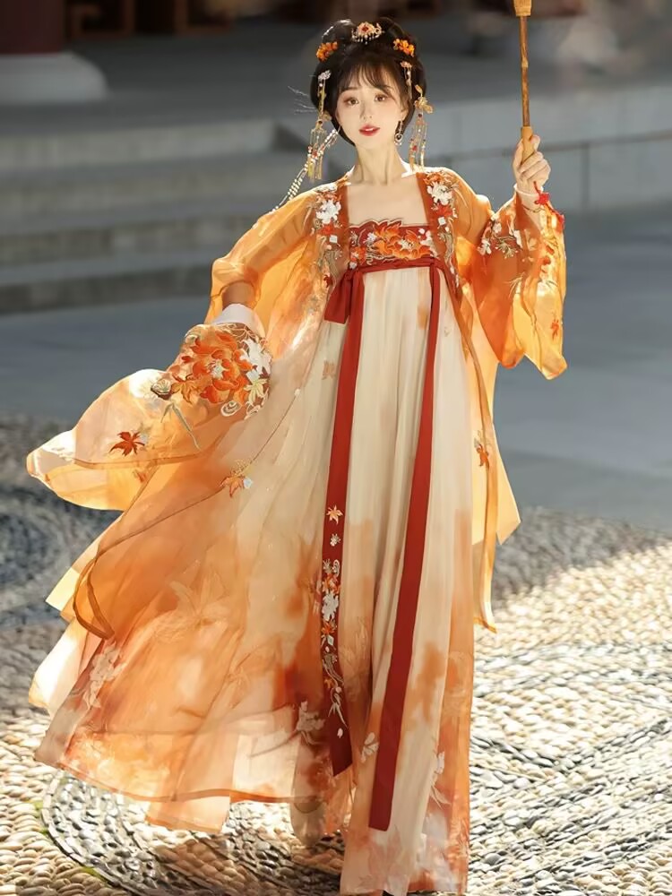 Chinese Hanfu Dress Women Hall - Embroidery Yellow Dress avaliação e preço