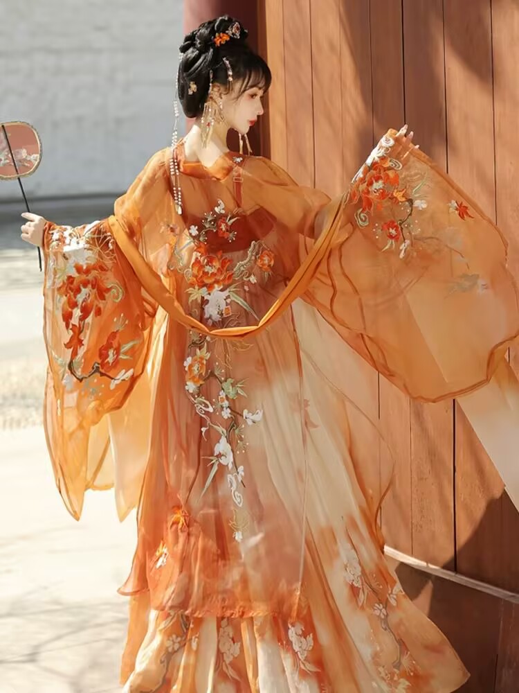 Chinese Hanfu Dress Women Hall - Embroidery Yellow Dress avaliação e preço