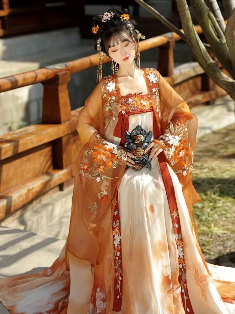 Chinese Hanfu Dress Women Hall - Embroidery Yellow Dress avaliação e preço