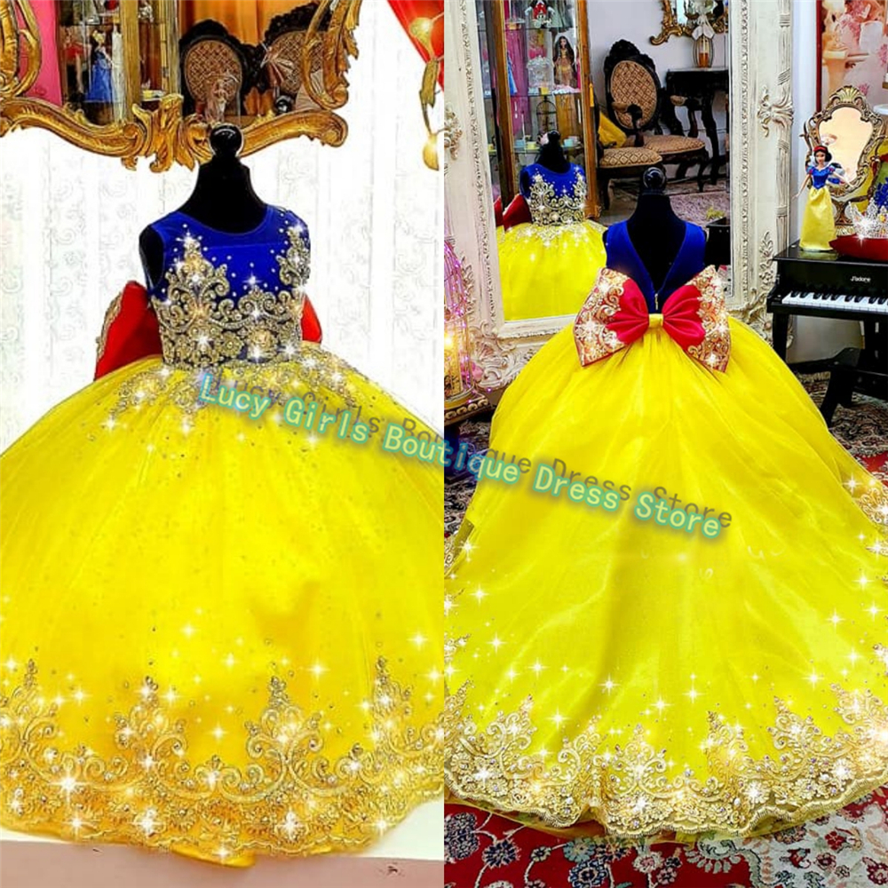 Luxuriously Yellow Flower Girl - Embroidery Yellow Dress avaliação e preço