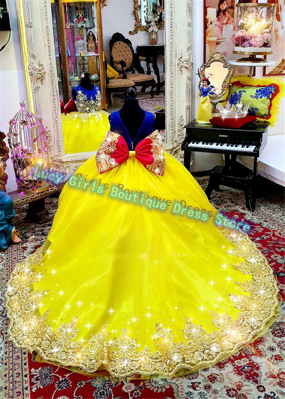 Luxuriously Yellow Flower Girl - Embroidery Yellow Dress avaliação e preço
