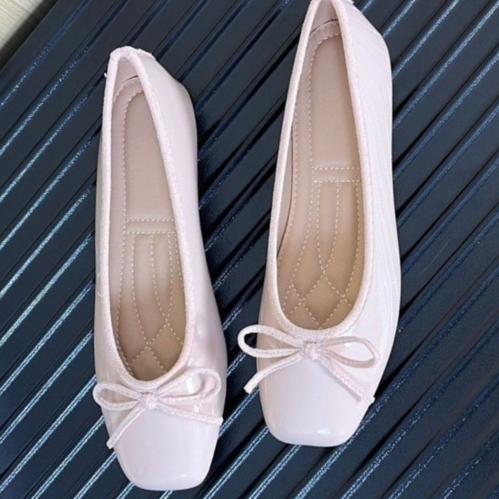 Women Nude Pink Patent Leather - Embroidery Flat Shoes avaliação e preço