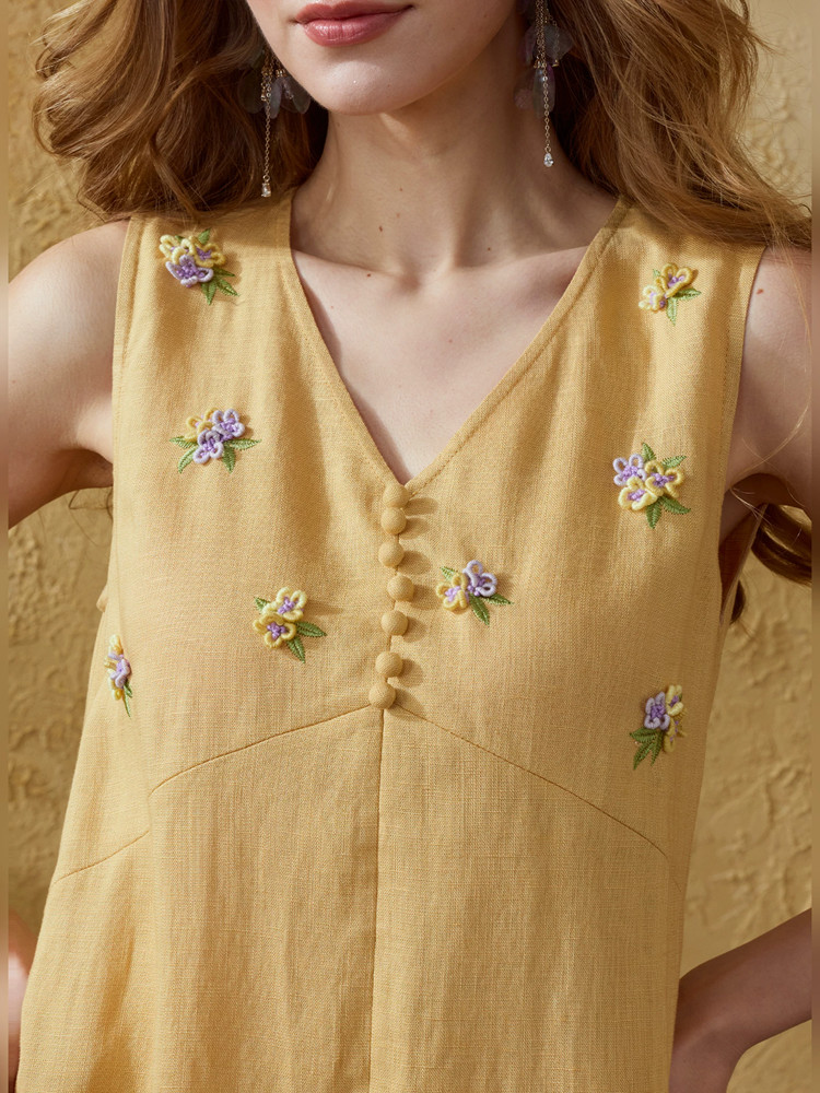 86-98cm Bust Summer Long Dress - Embroidery Yellow Dress avaliação e preço