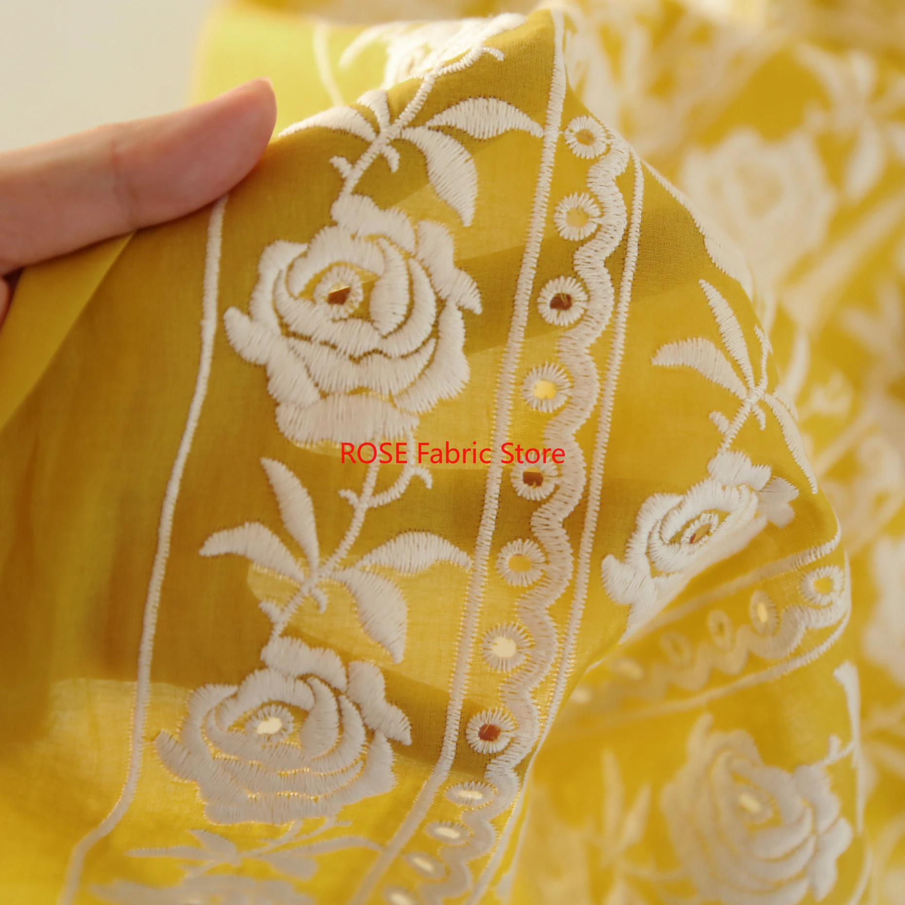 French Cotton Yellow Rose Heav - Embroidery Yellow Dress avaliação e preço
