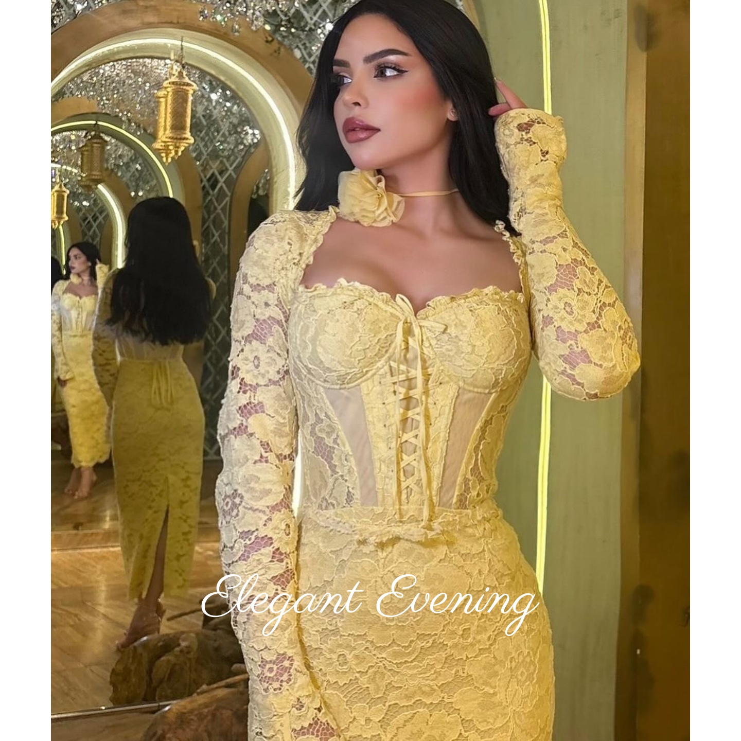 Yellow Lace Prom Dress Mermaid - Embroidery Yellow Dress avaliação e preço