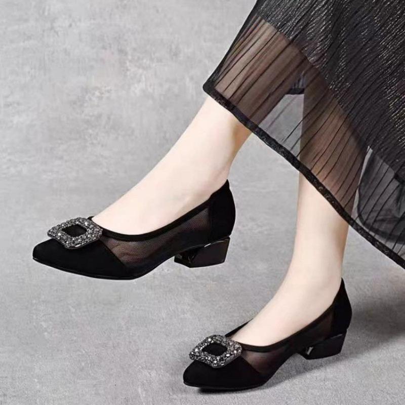 Elegant Pointed Toe Mesh Block - Embroidery Flat Shoes avaliação e preço