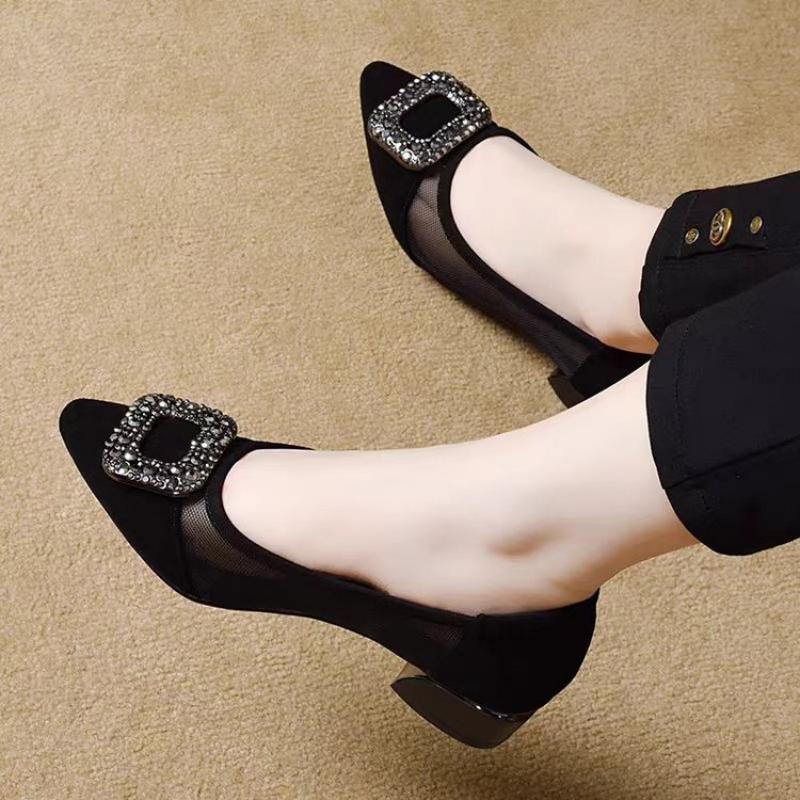 Elegant Pointed Toe Mesh Block - Embroidery Flat Shoes avaliação e preço