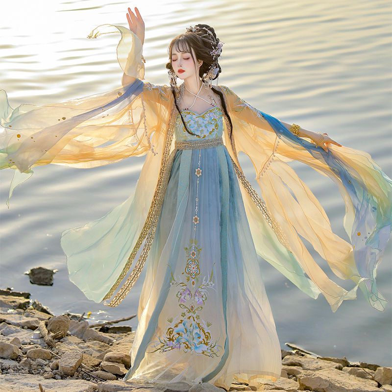 Chinese Hanfu Dress Women Trad - Embroidery Yellow Dress avaliação e preço